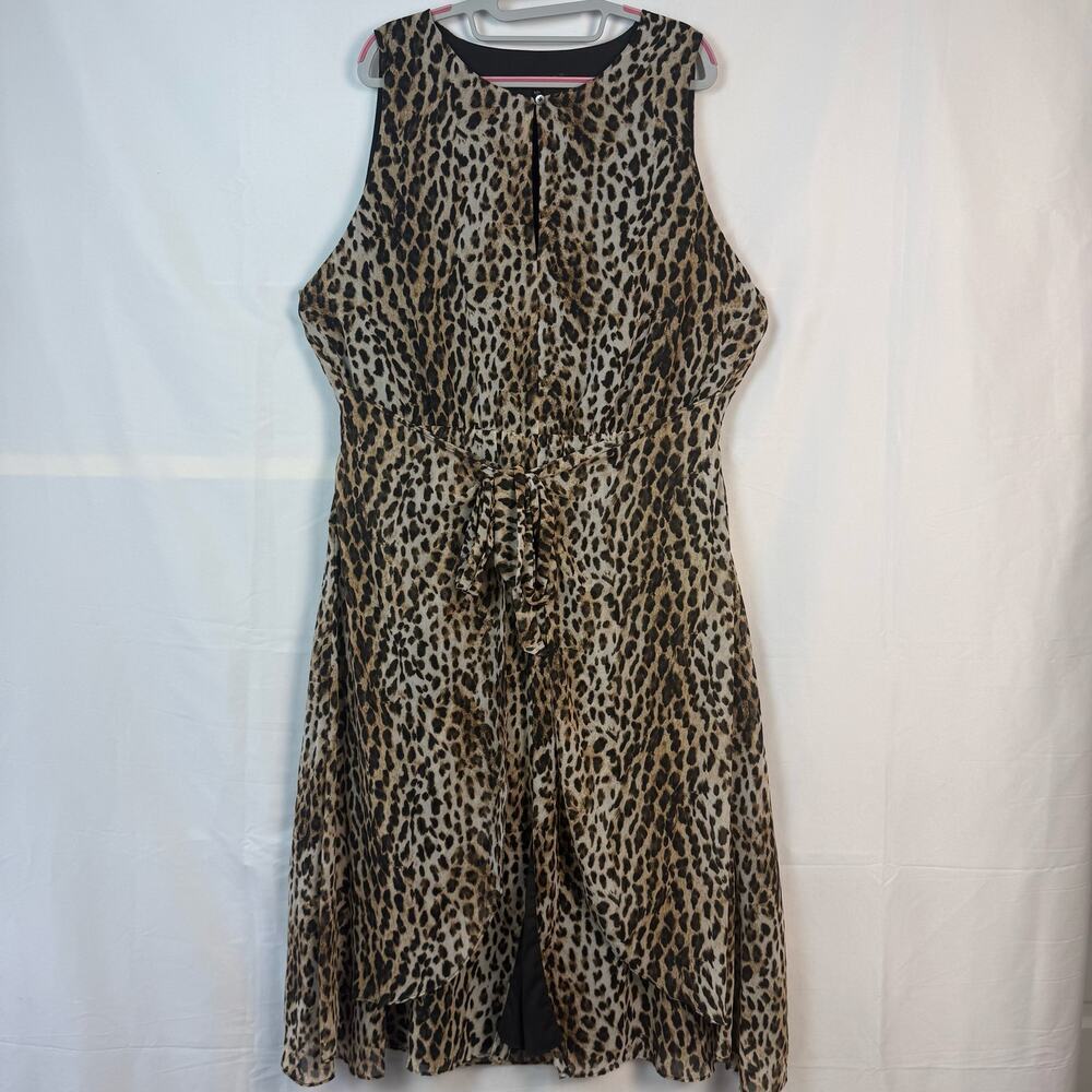 Rachel Roy Leopard Print High Neck Keyhole Faux Wrap A Line Sleeveless Dress XXL